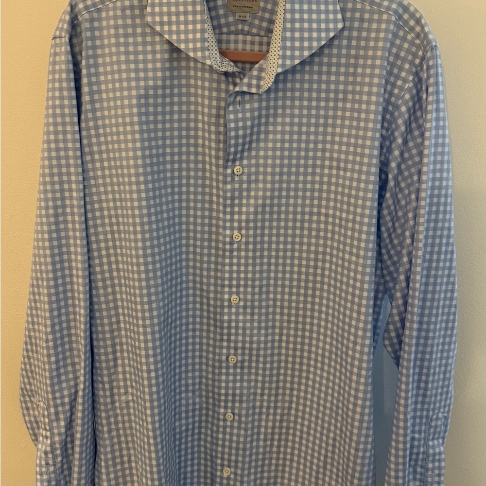 Samuelsohn Men's Blue Checkered Dress Shirt